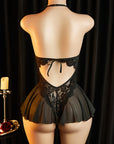 LIRA BLACK LACE SKIRTED BODYSUIT