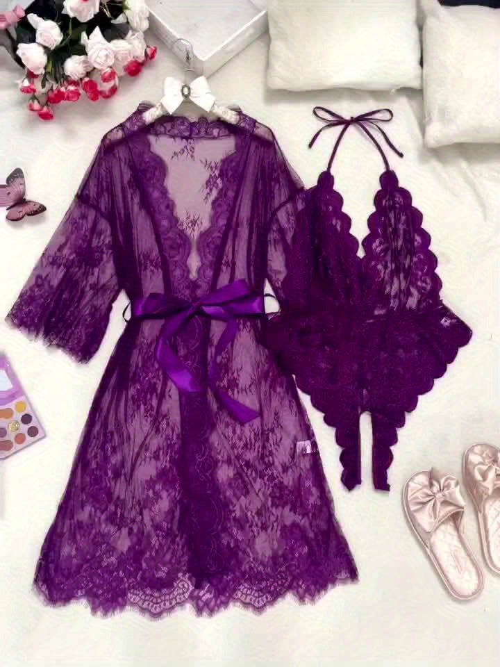 ARIA LACE ROBE &amp; BODYSUIT SET