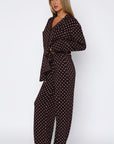 Pillow Talk Printed Long Sleeve Pyjama Set Choc/Pink Polka Dot