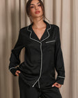 Nyla Satin Long Pajama Set - Black