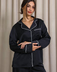 Nyla Satin Long Pajama Set - Black