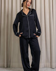 Nyla Satin Long Pajama Set - Black
