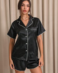 Nyla Satin Short Pajama Set - Black