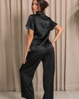 Penelope Short Satin Pajama Set with Pants - Black