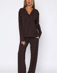 Pillow Talk Printed Long Sleeve Pyjama Set Choc/Pink Polka Dot