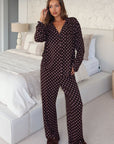 Pillow Talk Printed Long Sleeve Pyjama Set Choc/Pink Polka Dot