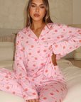Pillow Talk Printed Long Sleeve Pyjama Set Strawberry Kisses