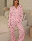 Pillow Talk Printed Long Sleeve Pyjama Set Strawberry Kisses
